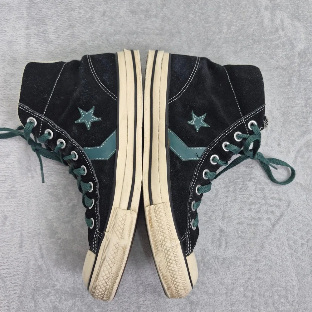 Converse Star Player High Top Black Suede Teal Green Star Chevron Sneakers Men 9